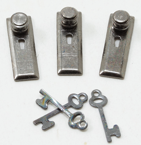 1/2" Scale Door Knob, Keyplate, Keys, Pewter, 6Pk